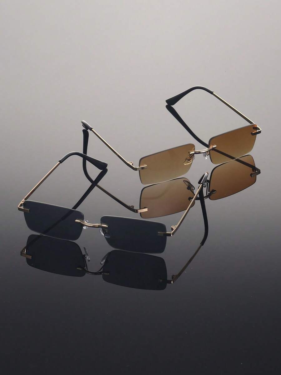 Lunettes de soleil rétro carrées sans monture pour hommes