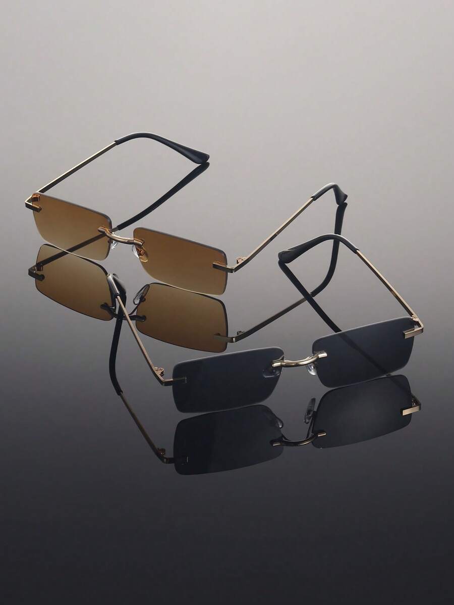 Lunettes de soleil rétro carrées sans monture pour hommes