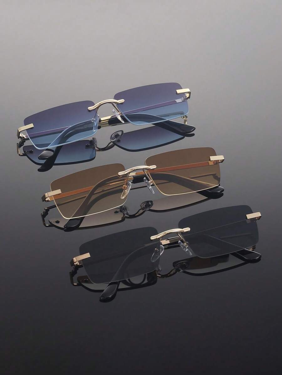 Lunettes de soleil rétro carrées sans monture pour hommes