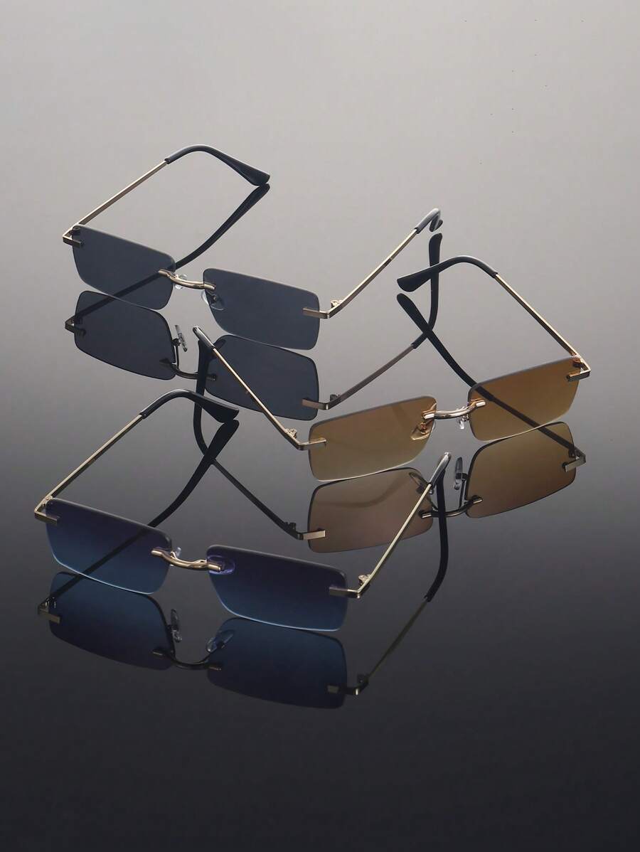 Lunettes de soleil rétro carrées sans monture pour hommes