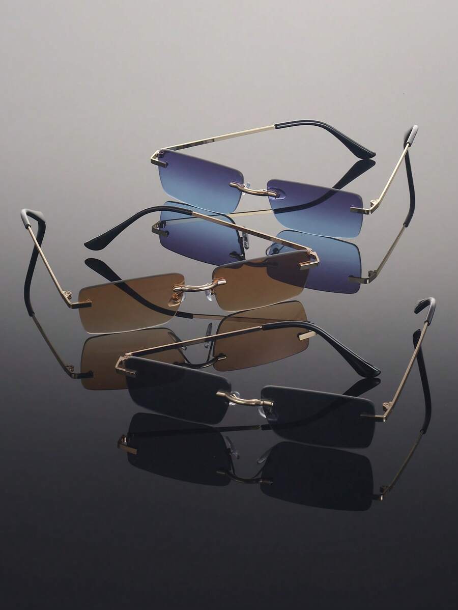 Lunettes de soleil rétro carrées sans monture pour hommes