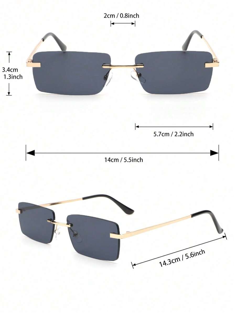 Lunettes de soleil rétro carrées sans monture pour hommes