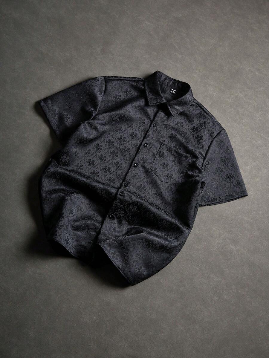 Chemise jacquard brodée à motifs botaniques – Haut floral de luxe pour homme