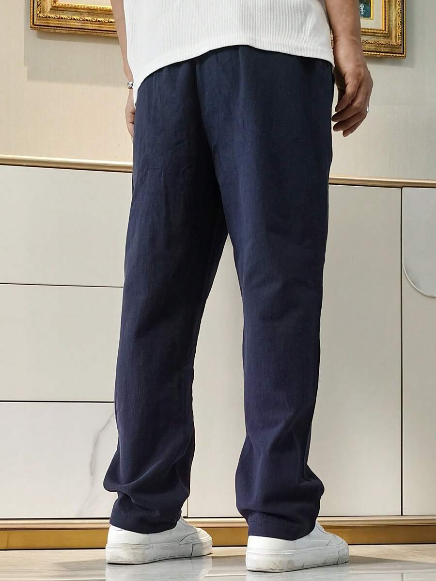 Pantalon de lin avec cordon de serrage pour homme – Pantalon ample coupe droite