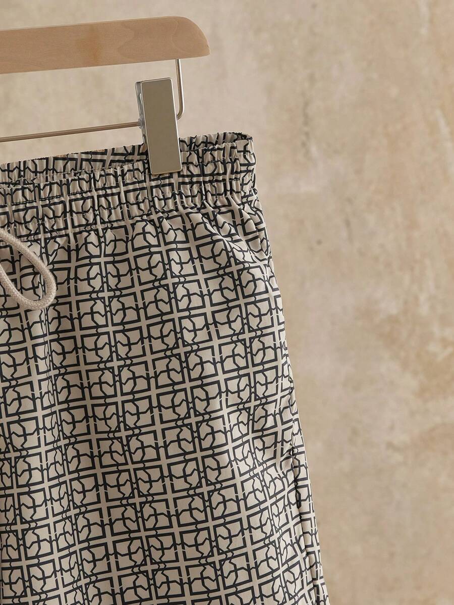 Shorts courts imprimés avec taille à cordon pour hommes décontractés