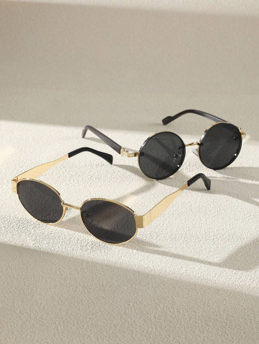 Lunettes de soleil rondes noires en métal pour homme – Accessoire de mode punk vintage