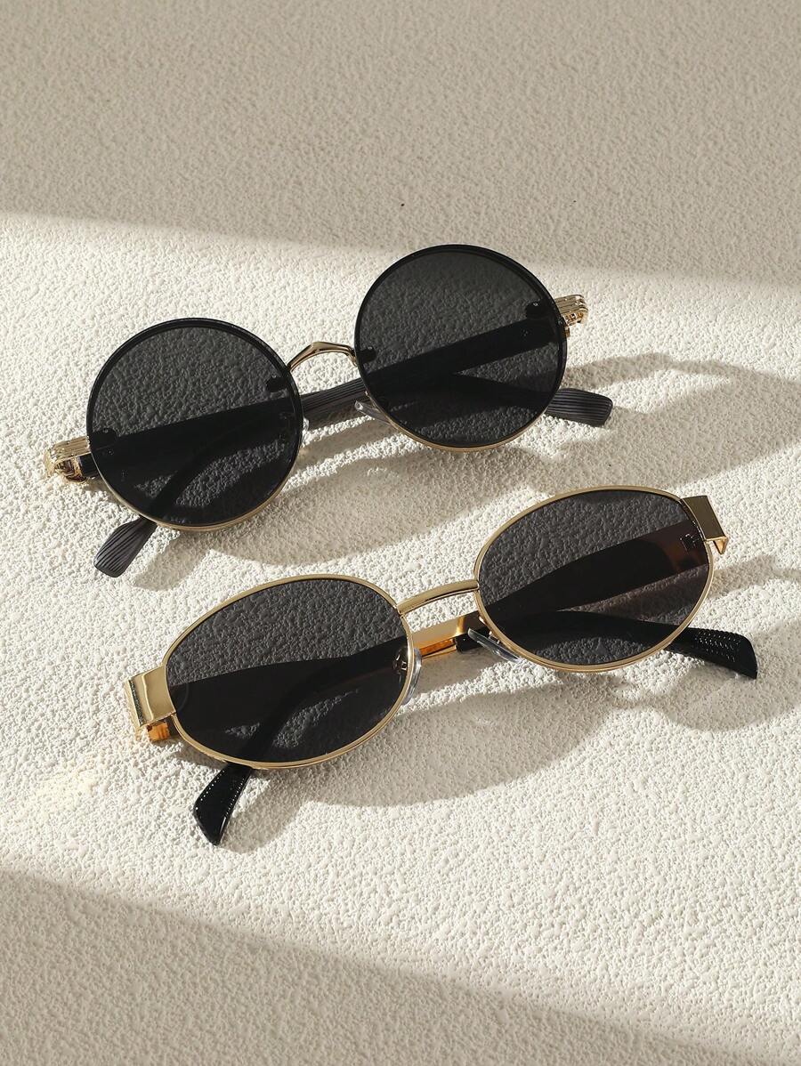 Lunettes de soleil rondes noires en métal pour homme – Accessoire de mode punk vintage