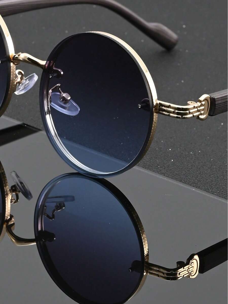 Lunettes de soleil rondes noires en métal pour homme – Accessoire de mode punk vintage