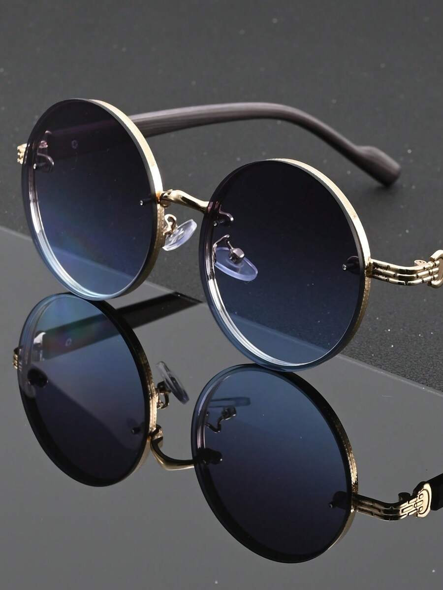 Lunettes de soleil rondes noires en métal pour homme – Accessoire de mode punk vintage