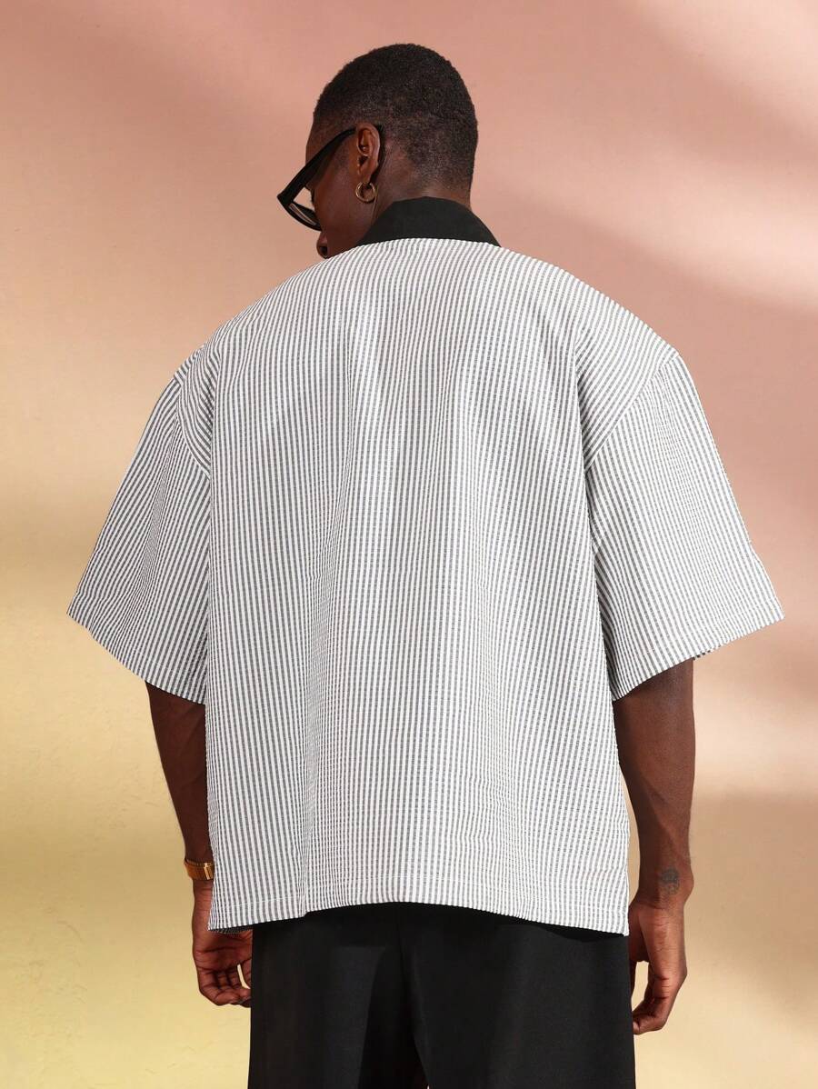 Chemises surdimensionnées polo rayée décontractée et oversize, zip à mi-hauteur