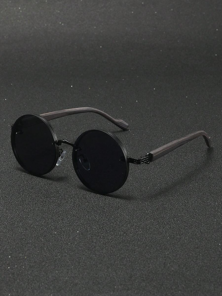 Lunettes de soleil rondes noires en métal pour homme – Accessoire de mode punk vintage