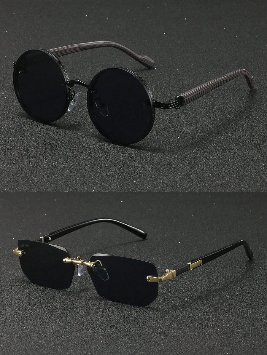 Lunettes de soleil rondes noires en métal pour homme – Accessoire de mode punk vintage