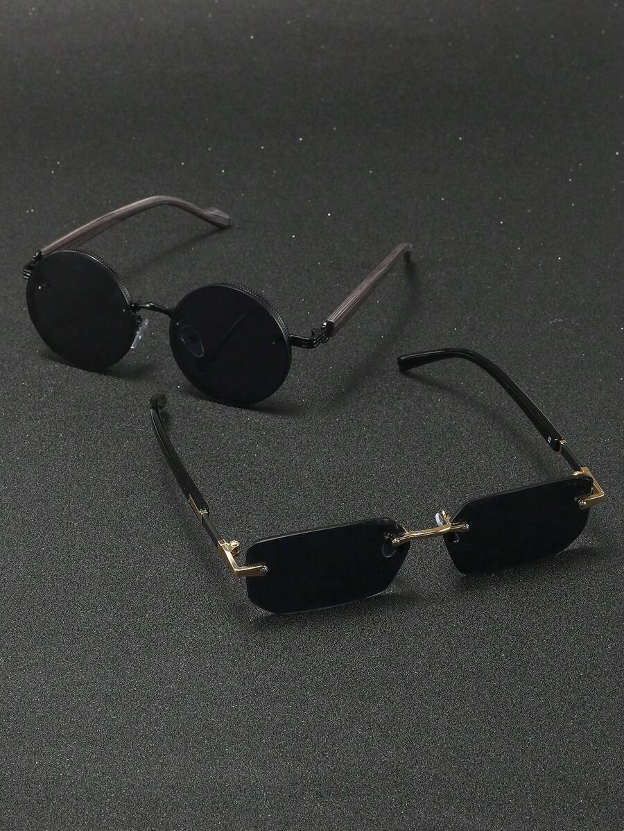 Lunettes de soleil rondes noires en métal pour homme – Accessoire de mode punk vintage