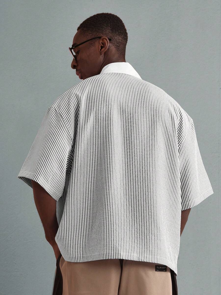 Chemises surdimensionnées polo rayée décontractée et oversize, zip à mi-hauteur