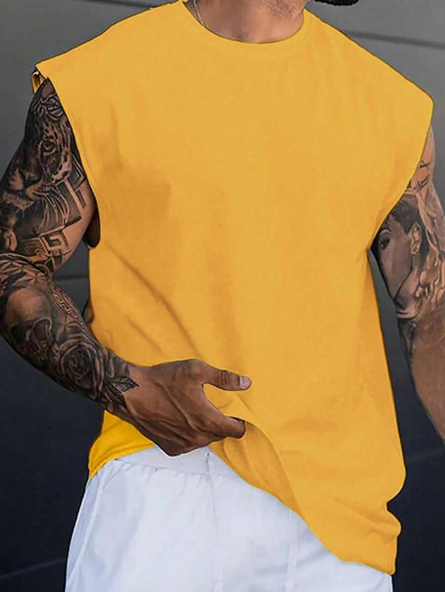 Chemise sans manches à col rond de couleur unie pour homme