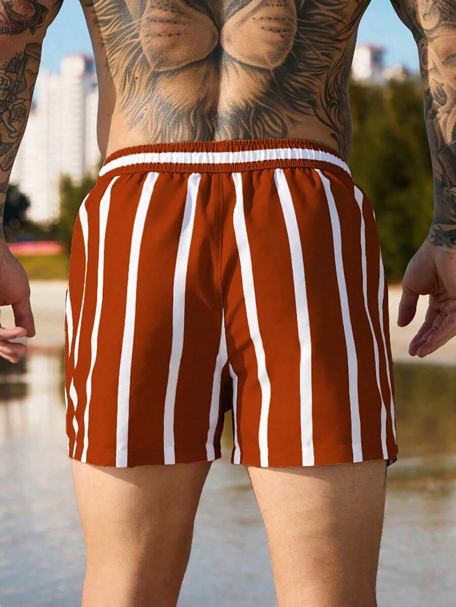 Short court rayé avec cordon de serrage et taille élastique pour homme