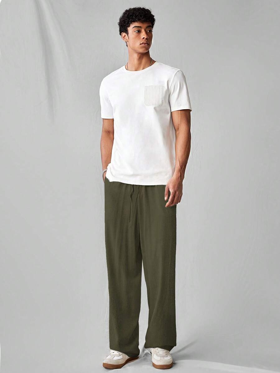 Pantalon de lin avec cordon de serrage pour homme – Tenue décontractée au quotidien