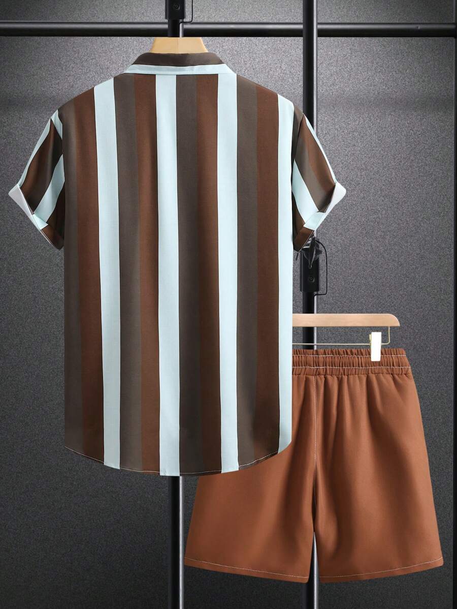 Tenue d'été décontractée à rayures deux ensembles pour hommes