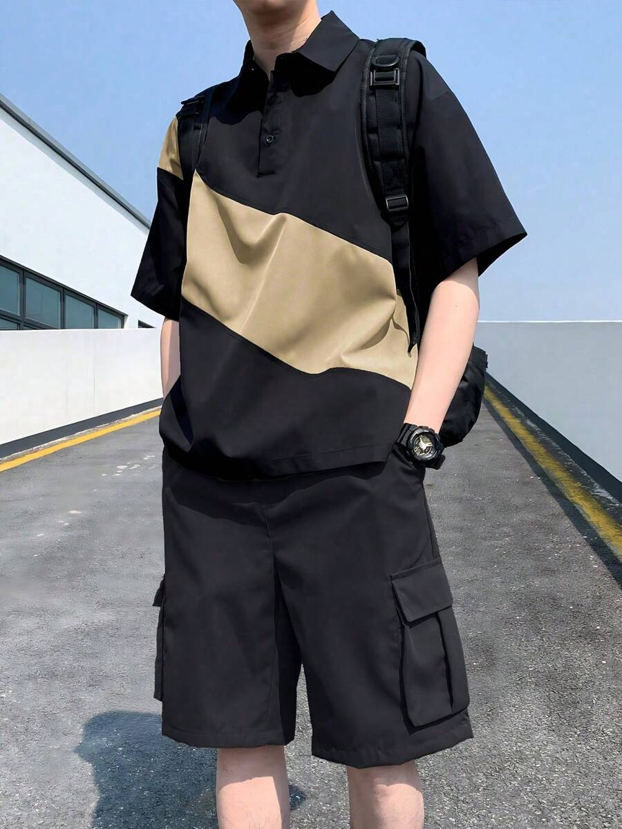 Deux ensemble utilitaire urbain chemise streetwear et short cargo