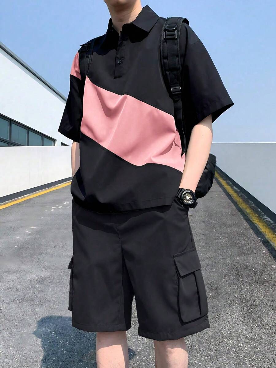 Deux ensemble utilitaire urbain chemise streetwear et short cargo