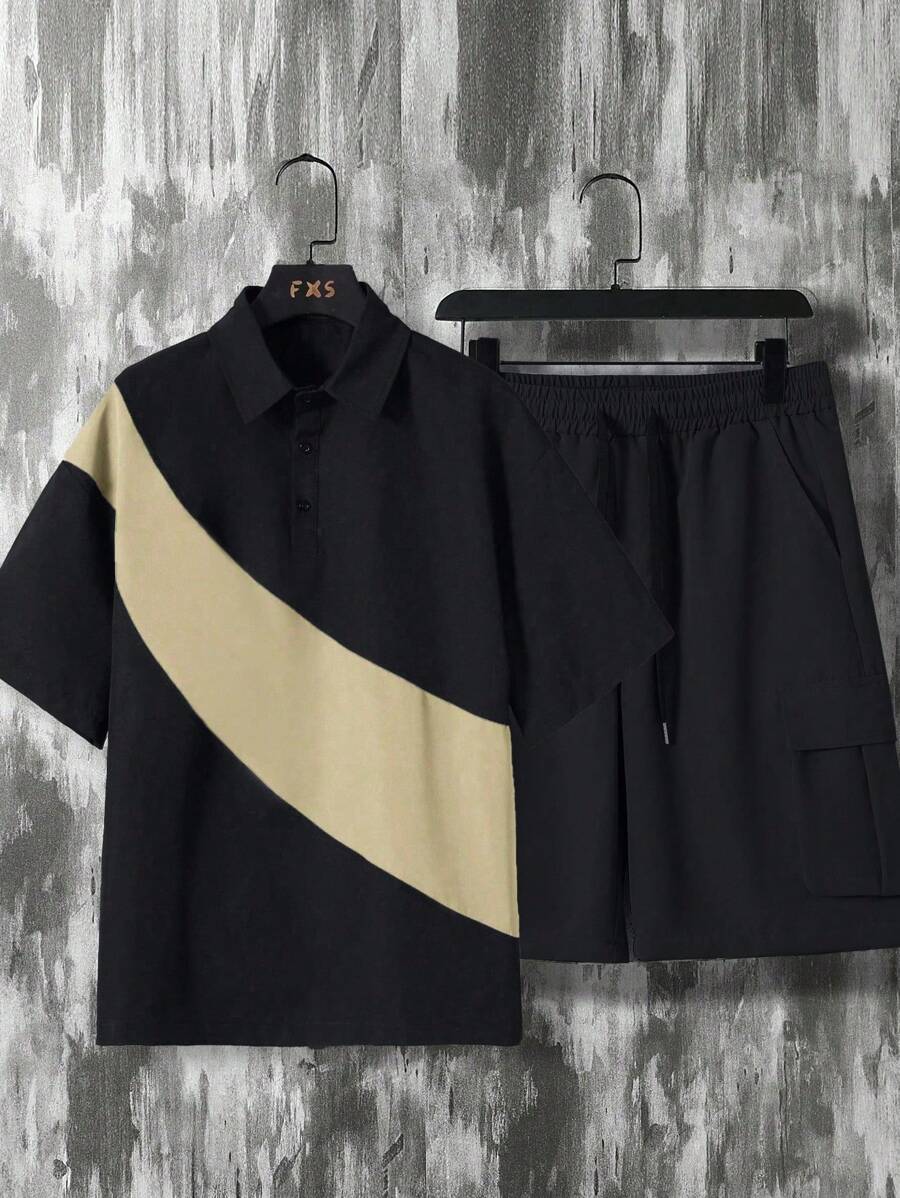 Deux ensemble utilitaire urbain chemise streetwear et short cargo