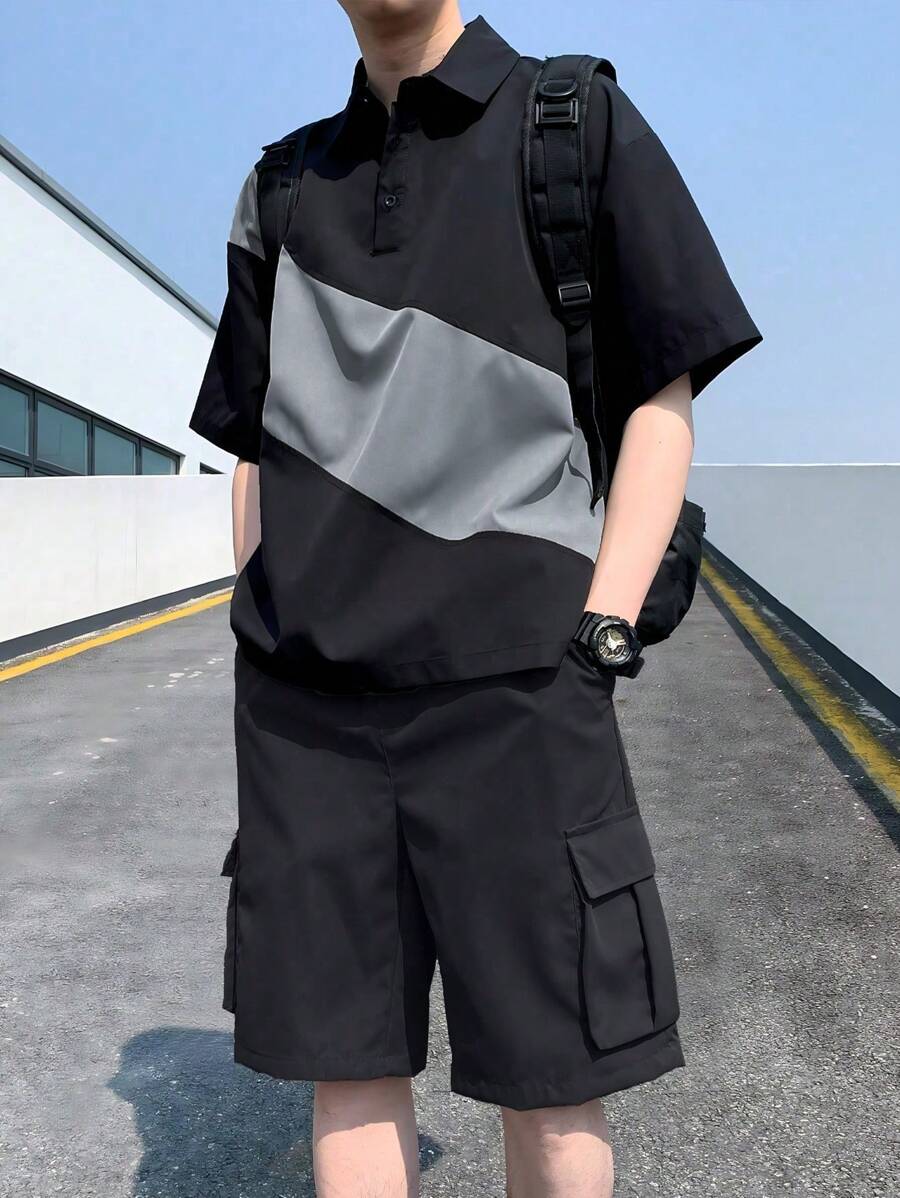 Deux ensemble utilitaire urbain chemise streetwear et short cargo