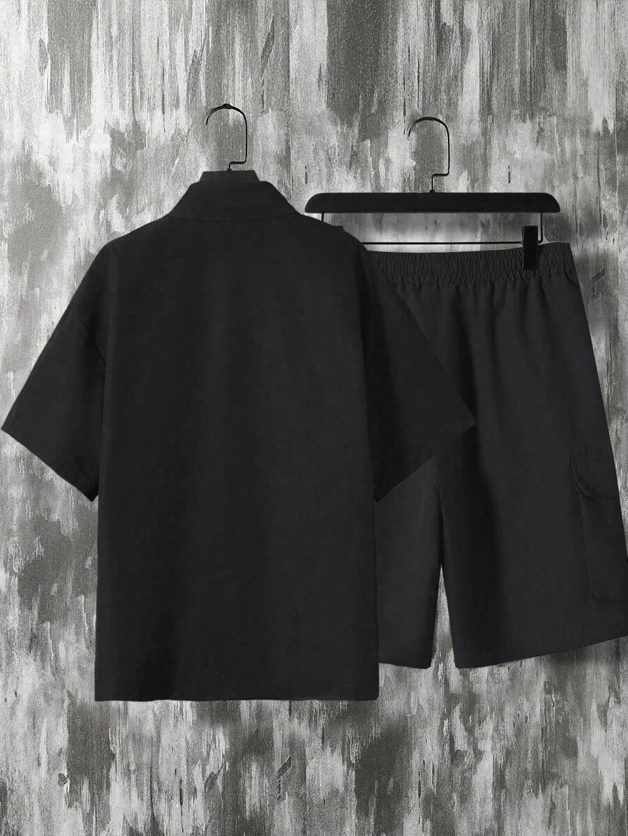 Deux ensemble utilitaire urbain chemise streetwear et short cargo