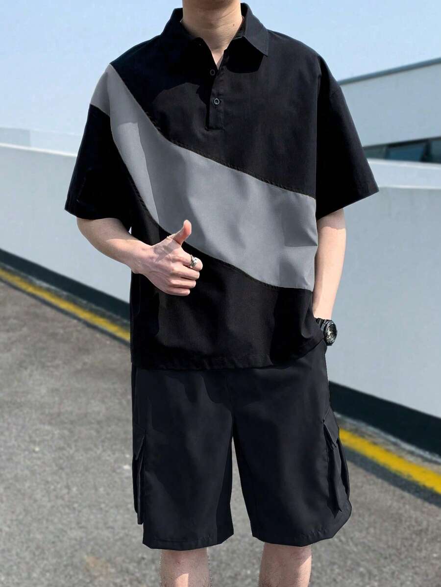 Deux ensemble utilitaire urbain chemise streetwear et short cargo