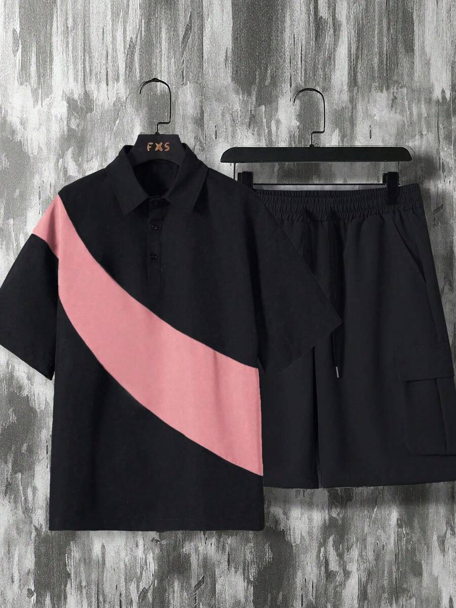 Deux ensemble utilitaire urbain chemise streetwear et short cargo