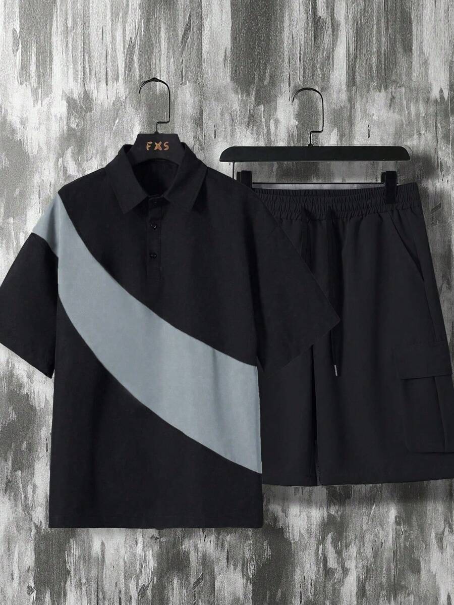 Deux ensemble utilitaire urbain chemise streetwear et short cargo