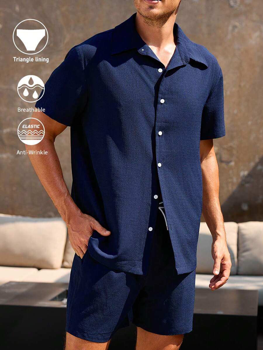 Décontracté et respirant deux ensembles pour homme, chemise et short