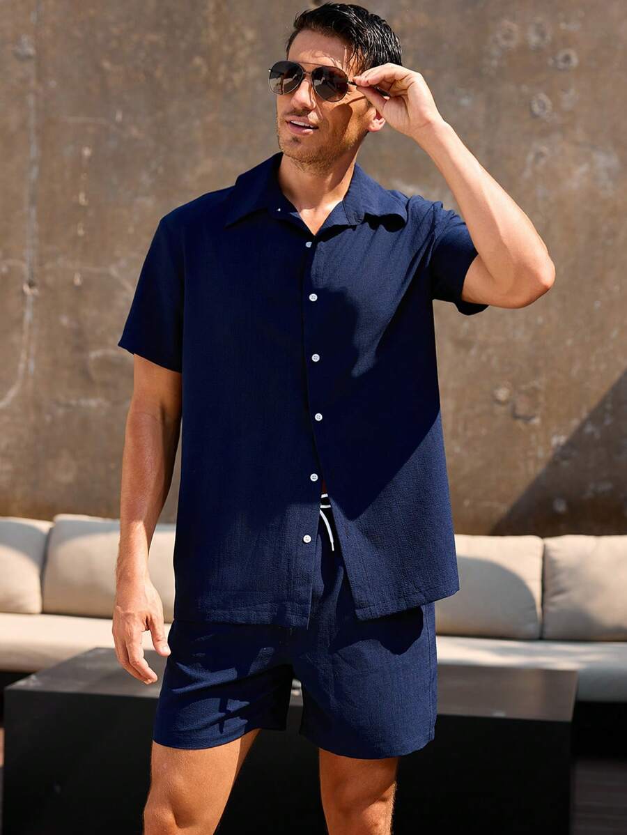 Décontracté et respirant deux ensembles pour homme, chemise et short