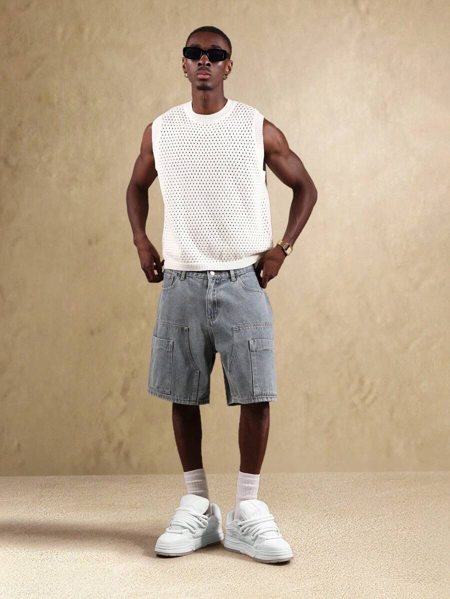 Bermuda en denim style charpentier – Coupe ample pour homme