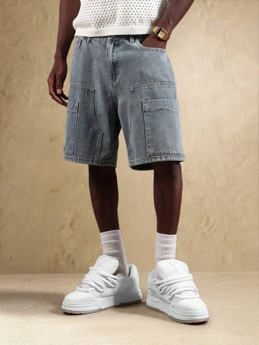 Bermuda en denim style charpentier – Coupe ample pour homme
