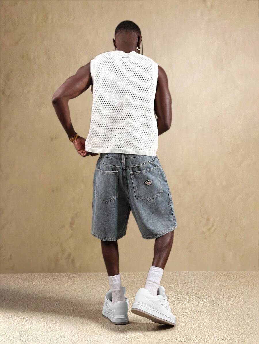 Bermuda en denim style charpentier – Coupe ample pour homme