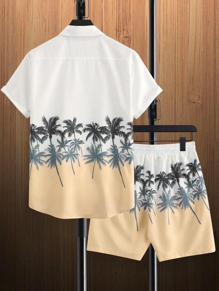 Chemise et short imprimé palmiers deux ensembles pour vacances tropicales