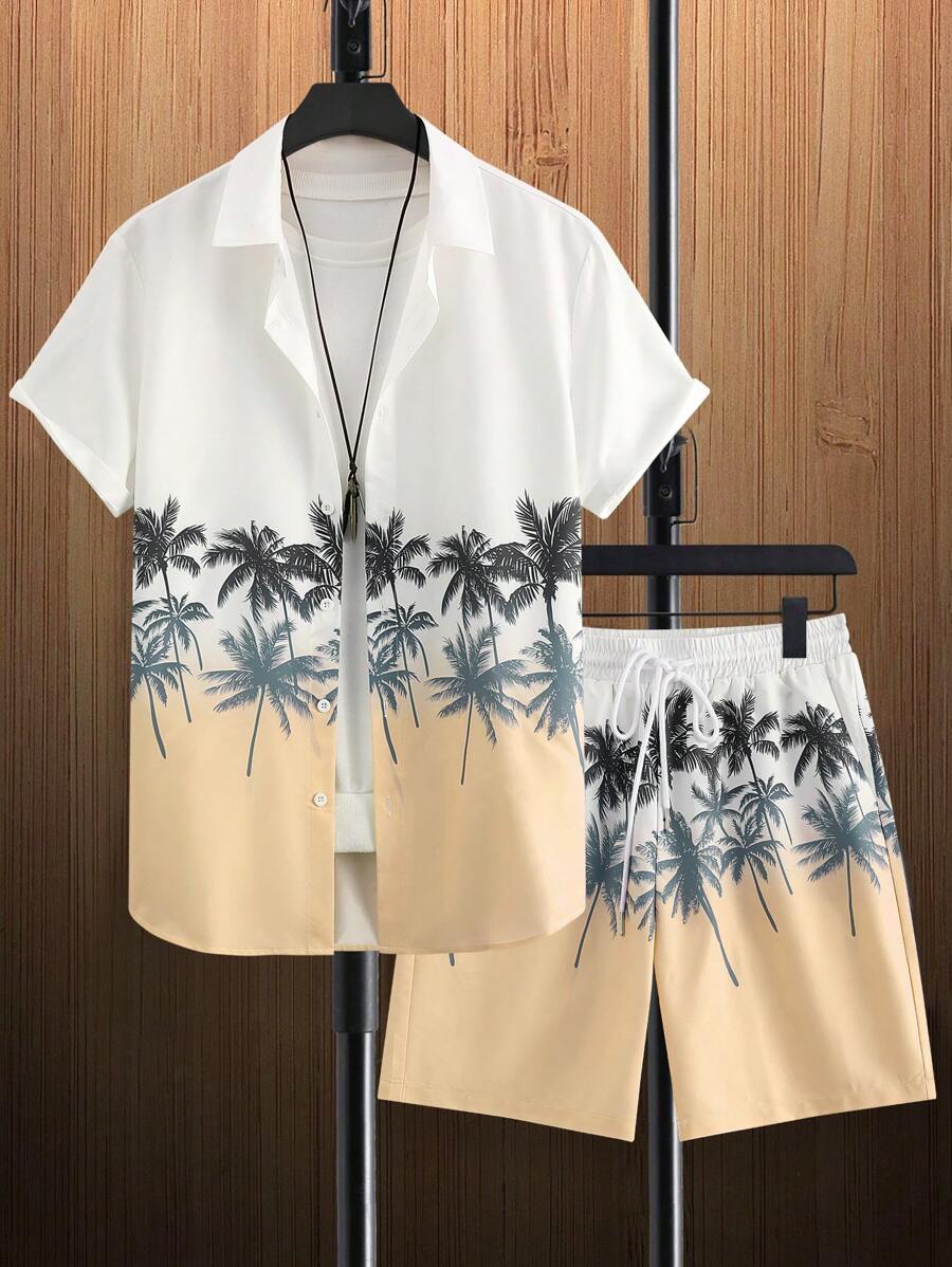 Chemise et short imprimé palmiers deux ensembles pour vacances tropicales