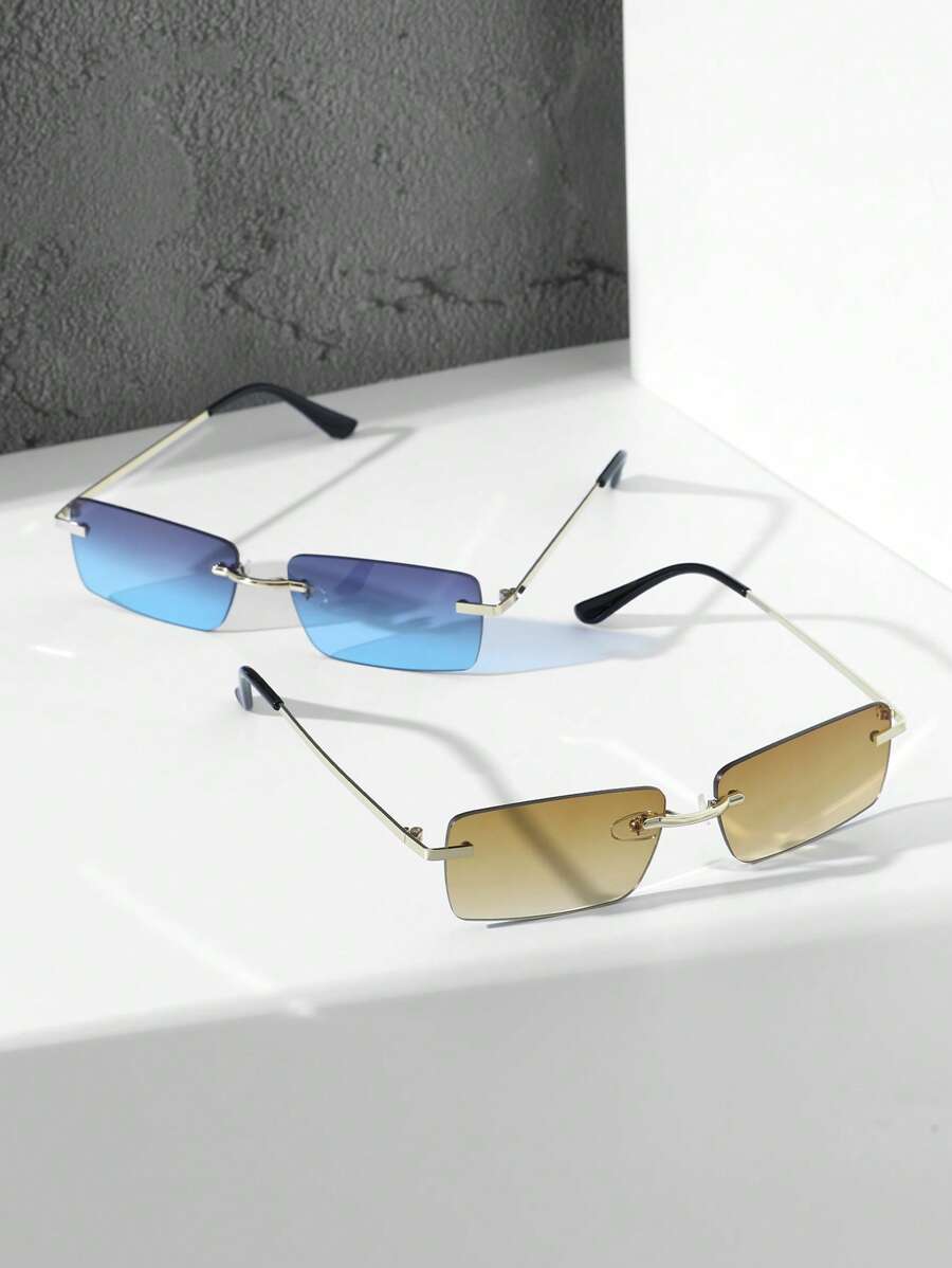 Lunettes de soleil rétro carrées sans monture pour hommes