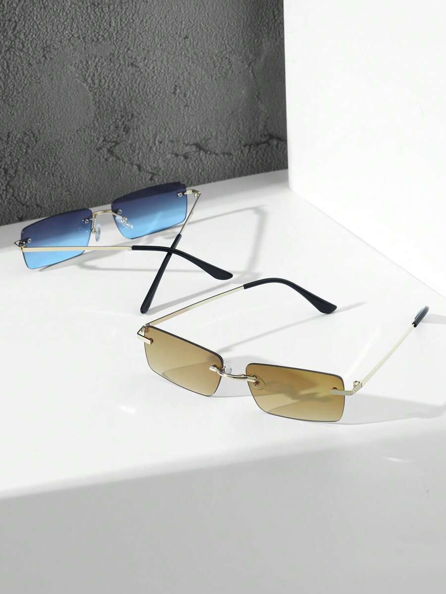 Lunettes de soleil rétro carrées sans monture pour hommes