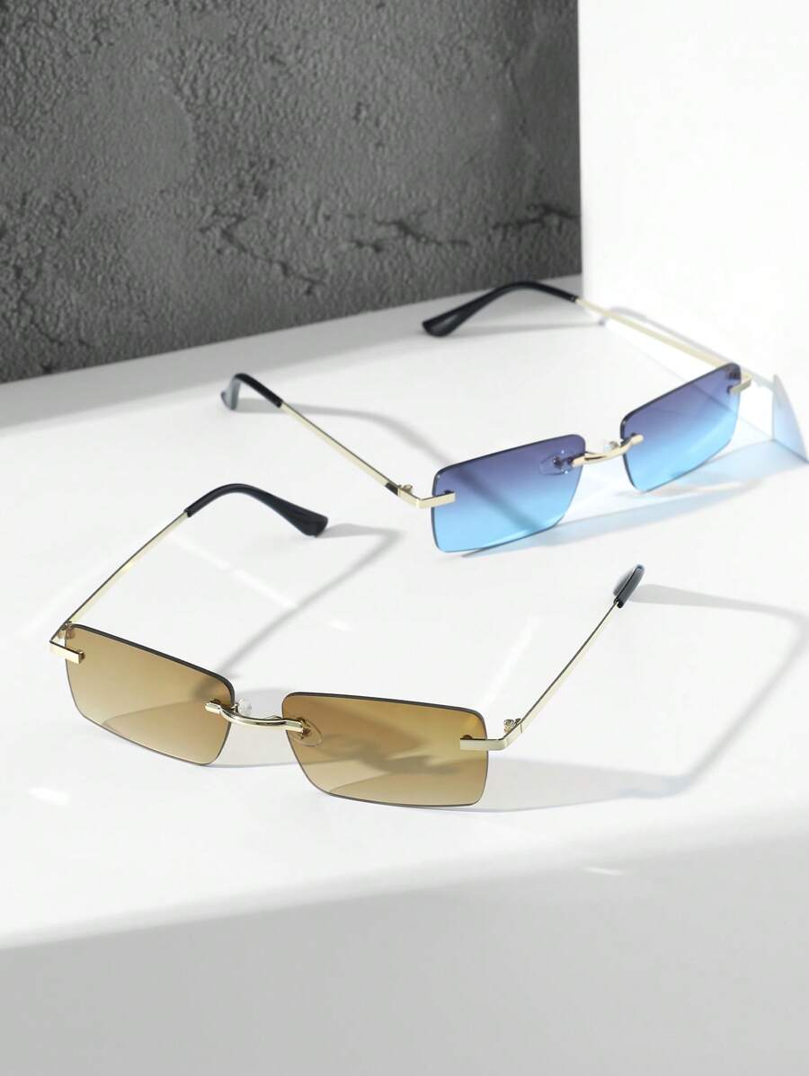 Lunettes de soleil rétro carrées sans monture pour hommes