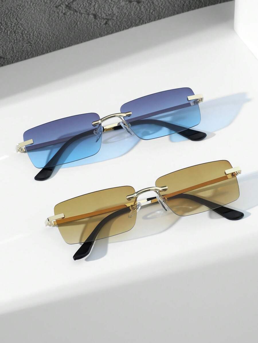 Lunettes de soleil rétro carrées sans monture pour hommes