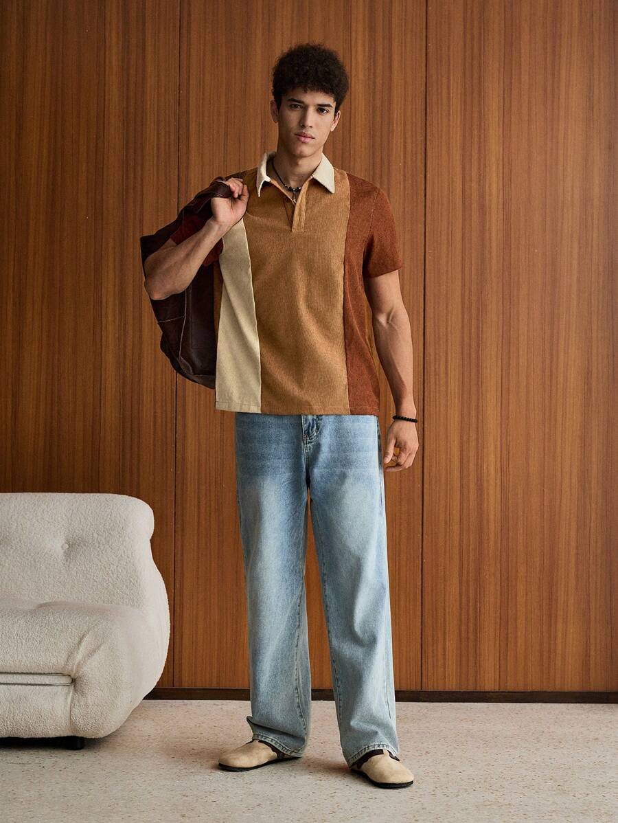 Polo décontracté à boutons et blocs de couleurs pour homme