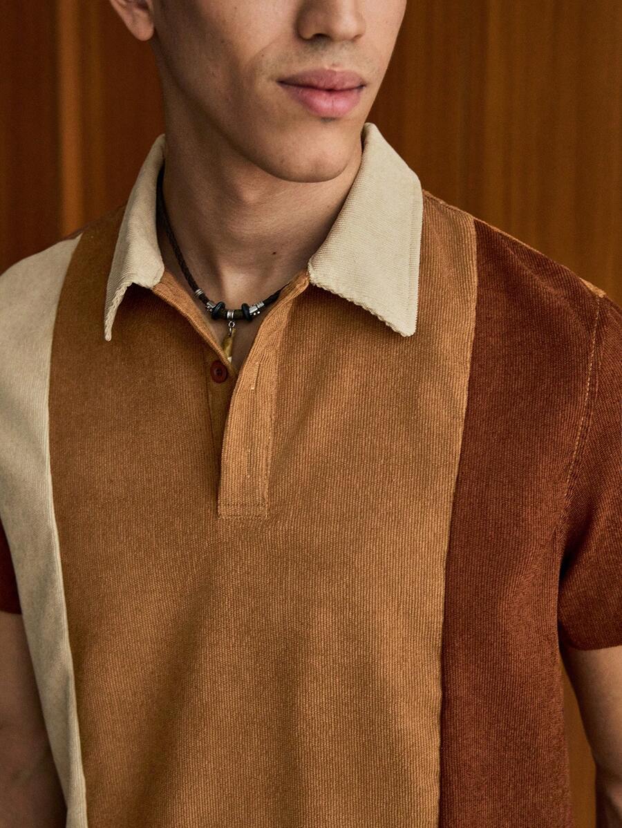 Polo décontracté à boutons et blocs de couleurs pour homme