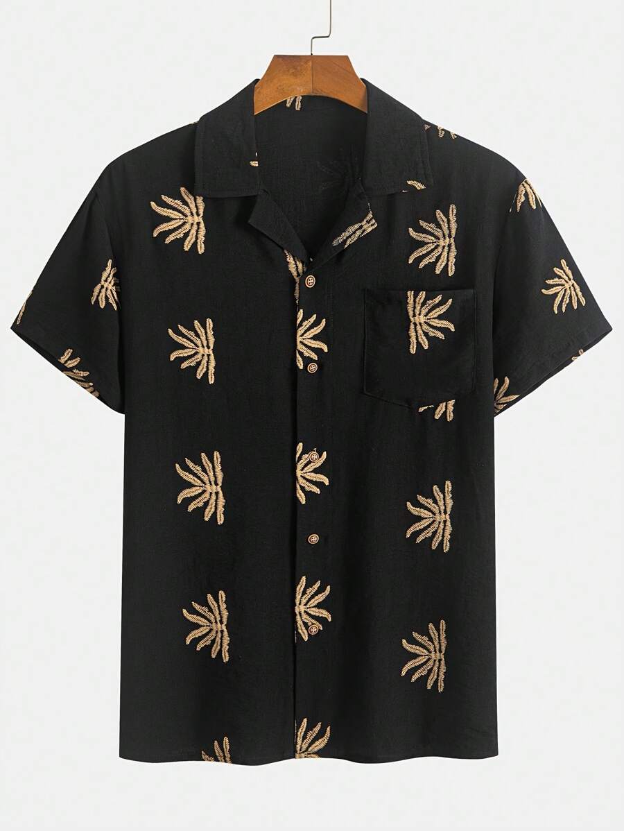 Chemise jacquard brodée tropicale pour homme - Manches chauve-souris légères