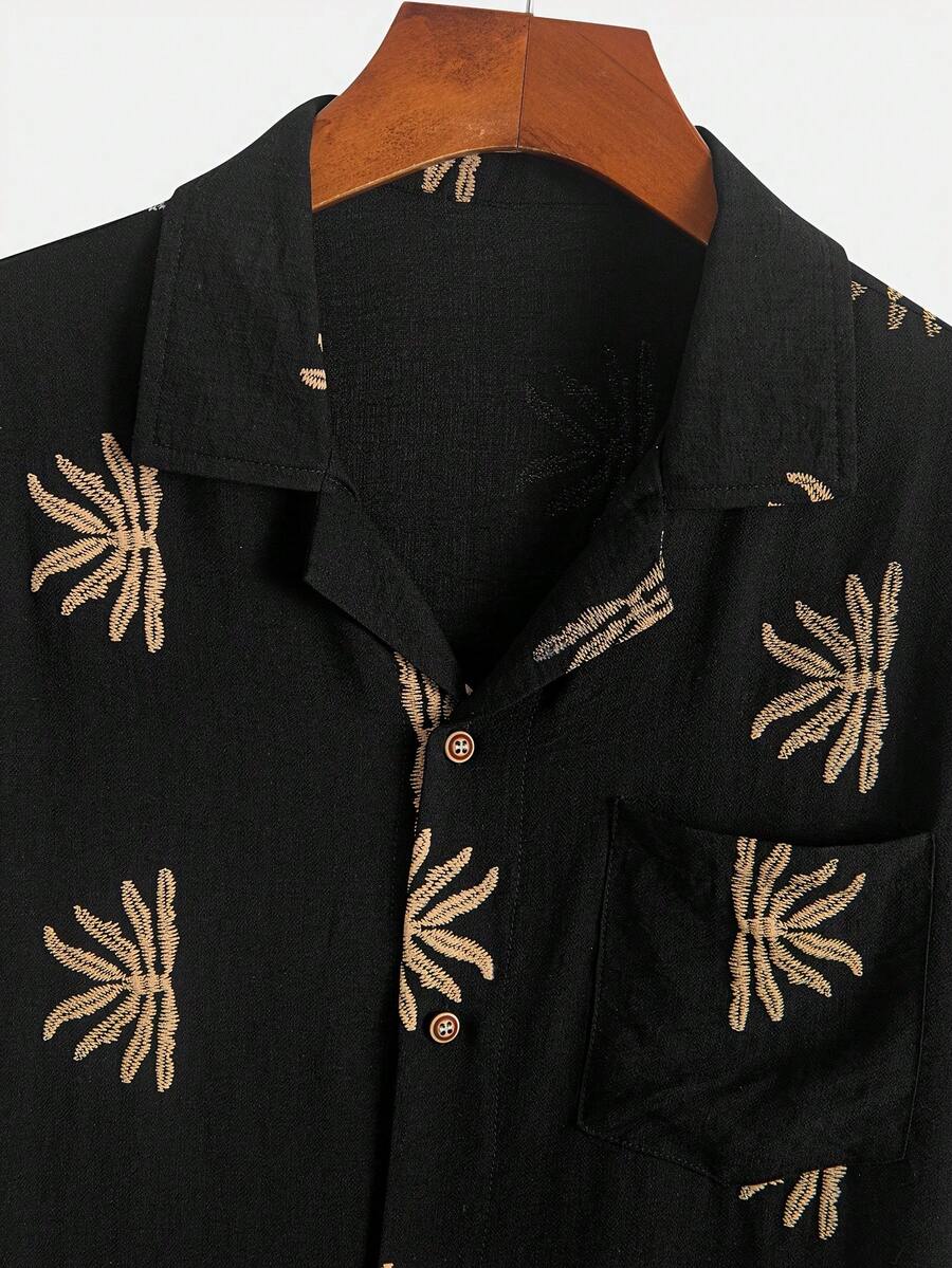 Chemise jacquard brodée tropicale pour homme - Manches chauve-souris légères