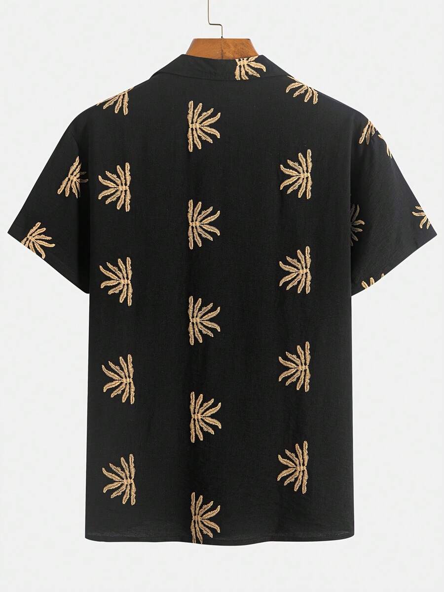 Chemise jacquard brodée tropicale pour homme - Manches chauve-souris légères
