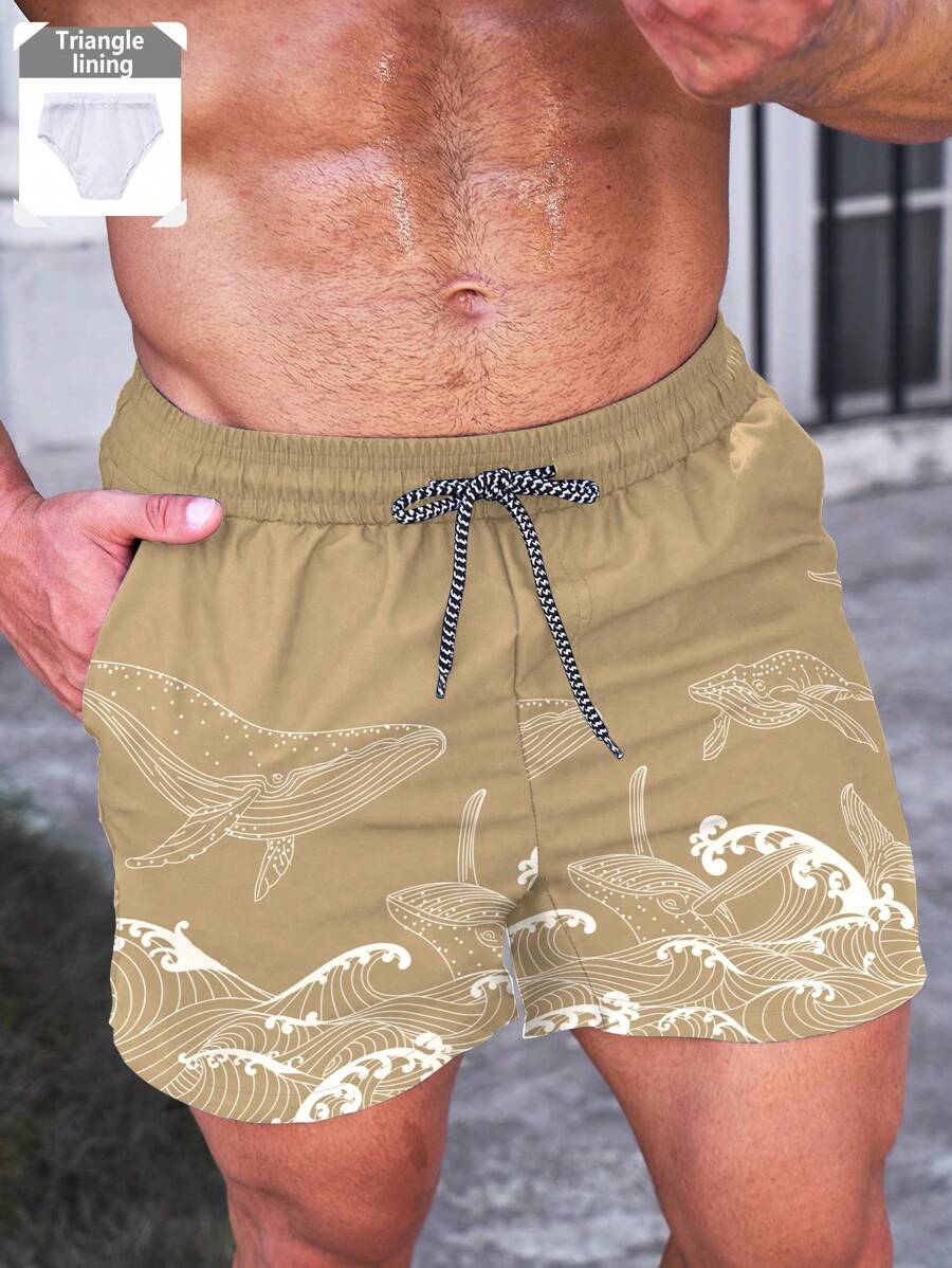 Short court imprimé vagues hawaïennes et baleines pour homme