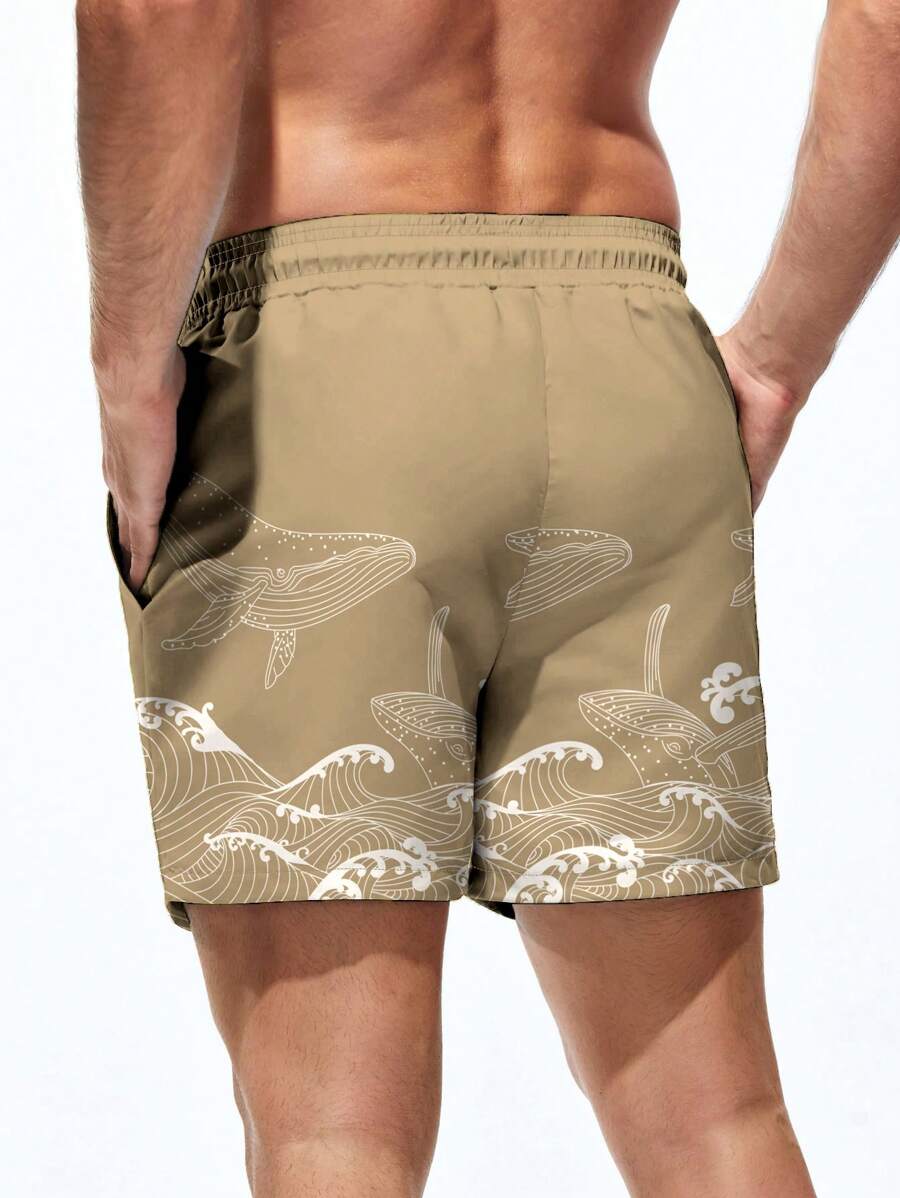 Short court imprimé vagues hawaïennes et baleines pour homme
