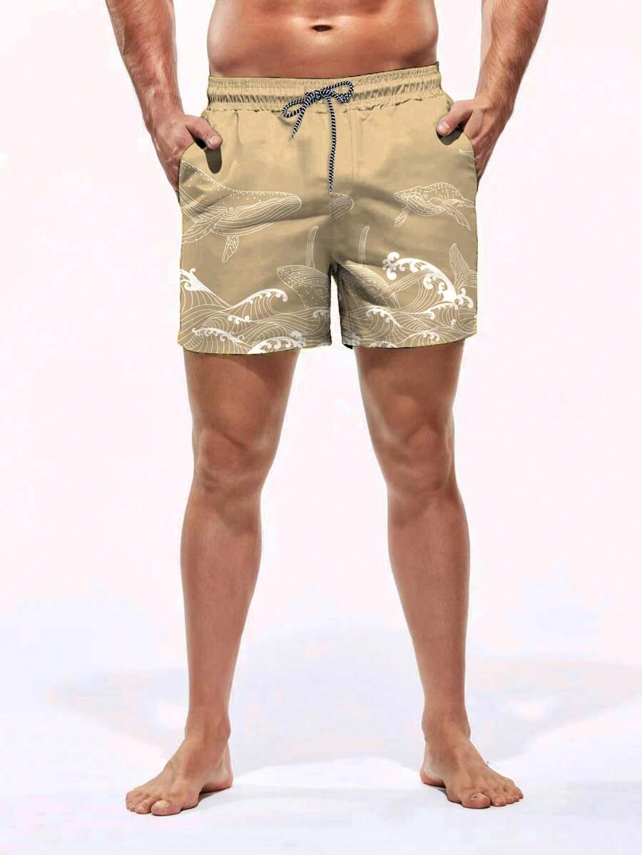 Short court imprimé vagues hawaïennes et baleines pour homme