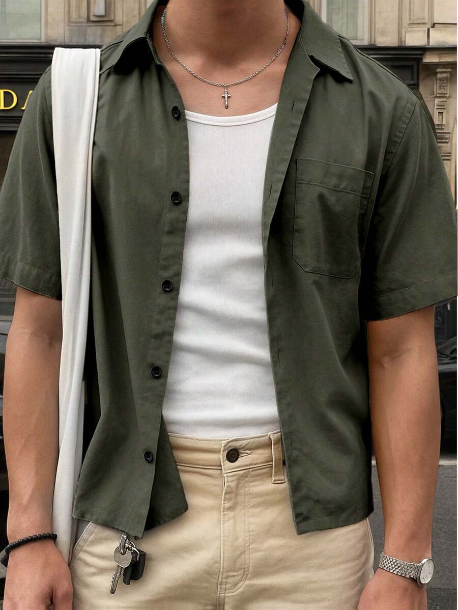 Chemise jacquard ample à manches courtes pour homme - Décontracté et urbain